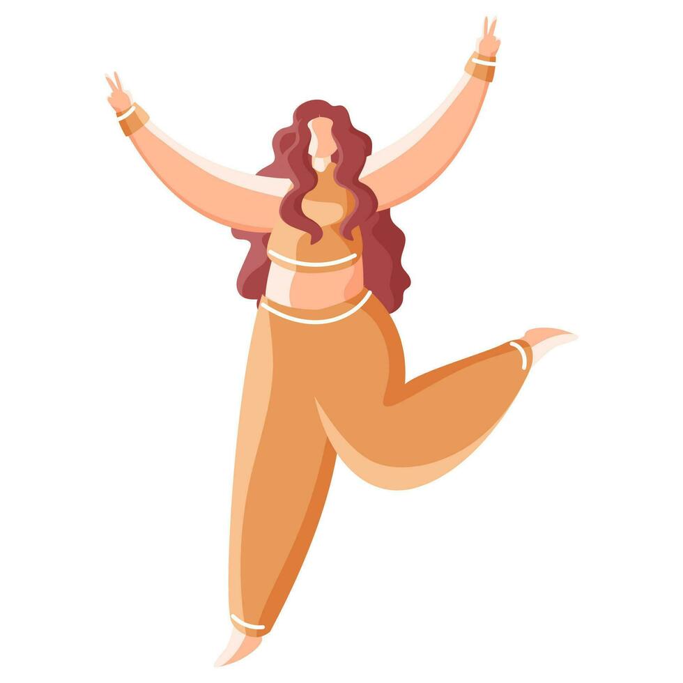 Faceless Modern Young Girl Dancing with Peace Gesture. vector
