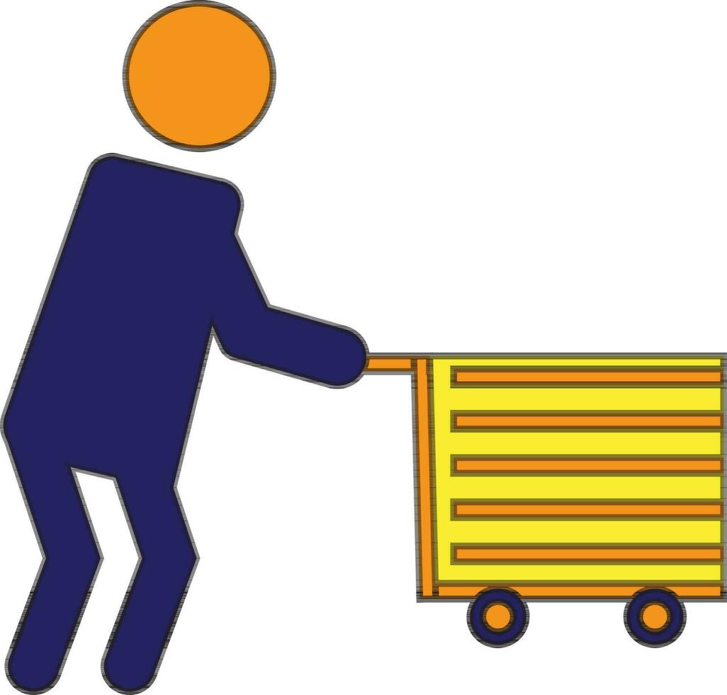 Character of faceless man holding trolley. vector