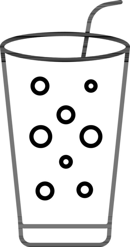 Flat style Cold drink glass with straw icon in line art. vector