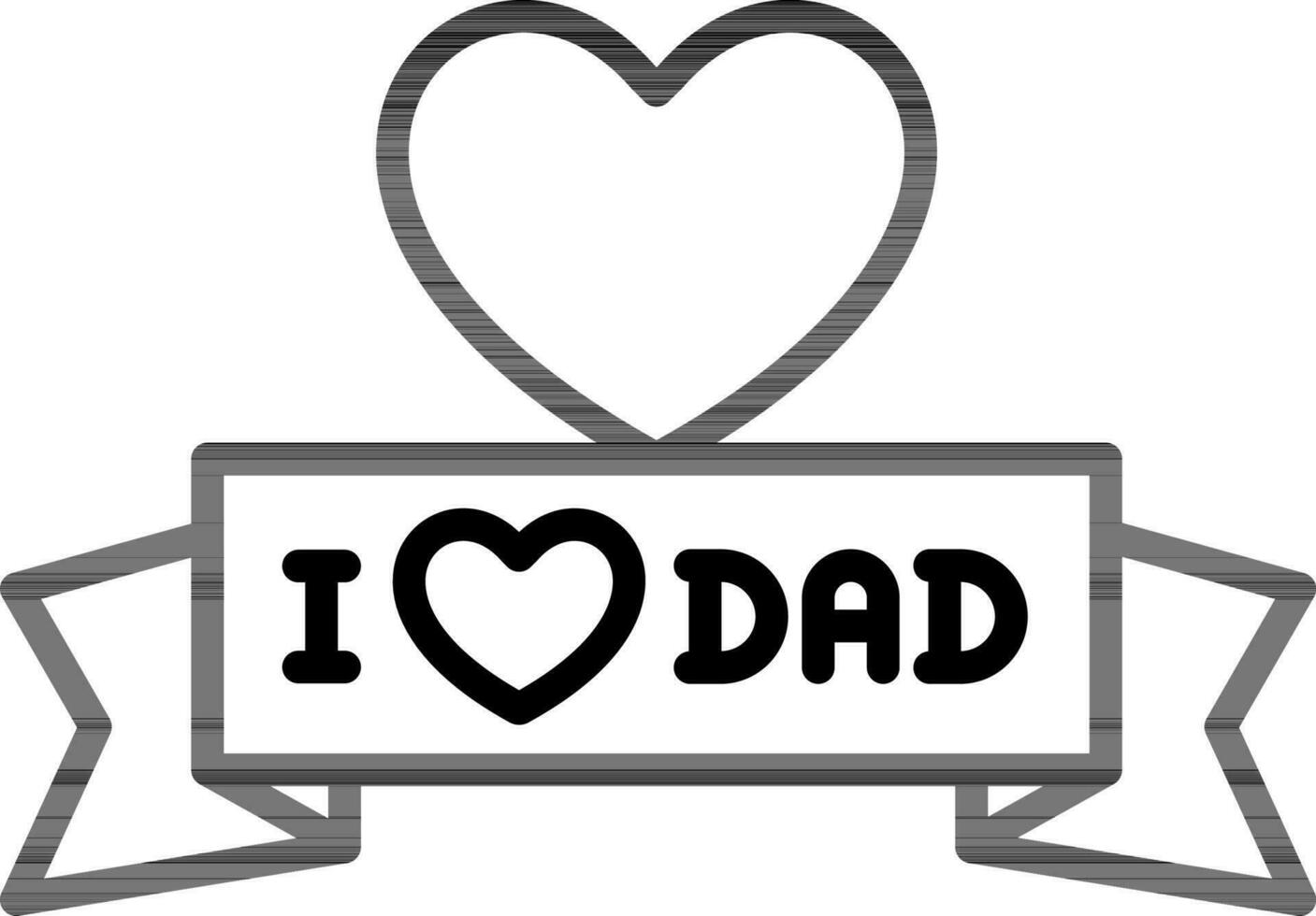 i love Dad Text Ribbon Icon in black line art. vector