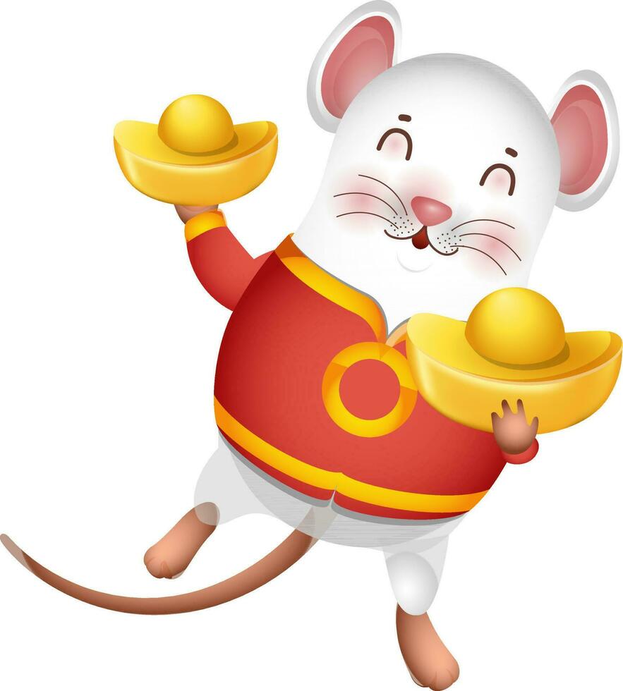 Cartoon rat character hand holding chinese gold ingot. vector
