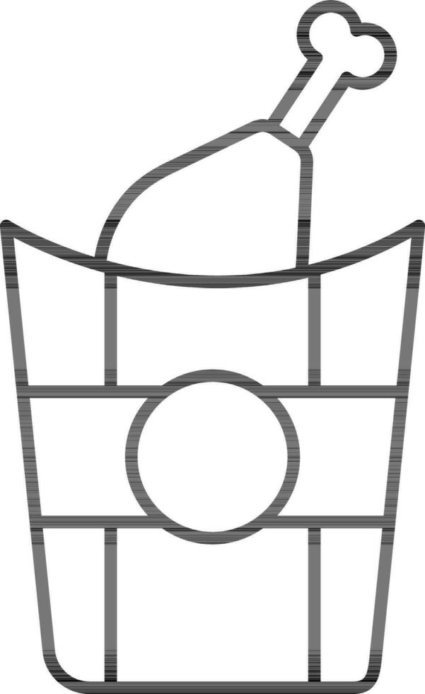 Chicken leg bucket icon in black line art. vector