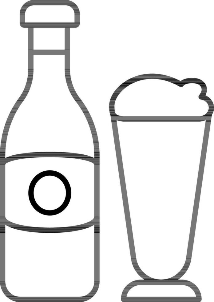 Line art Drink bottle with wine glass icon in flat style. vector