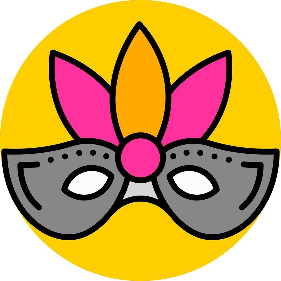 Beautiful Feather mask icon on yellow round background. vector