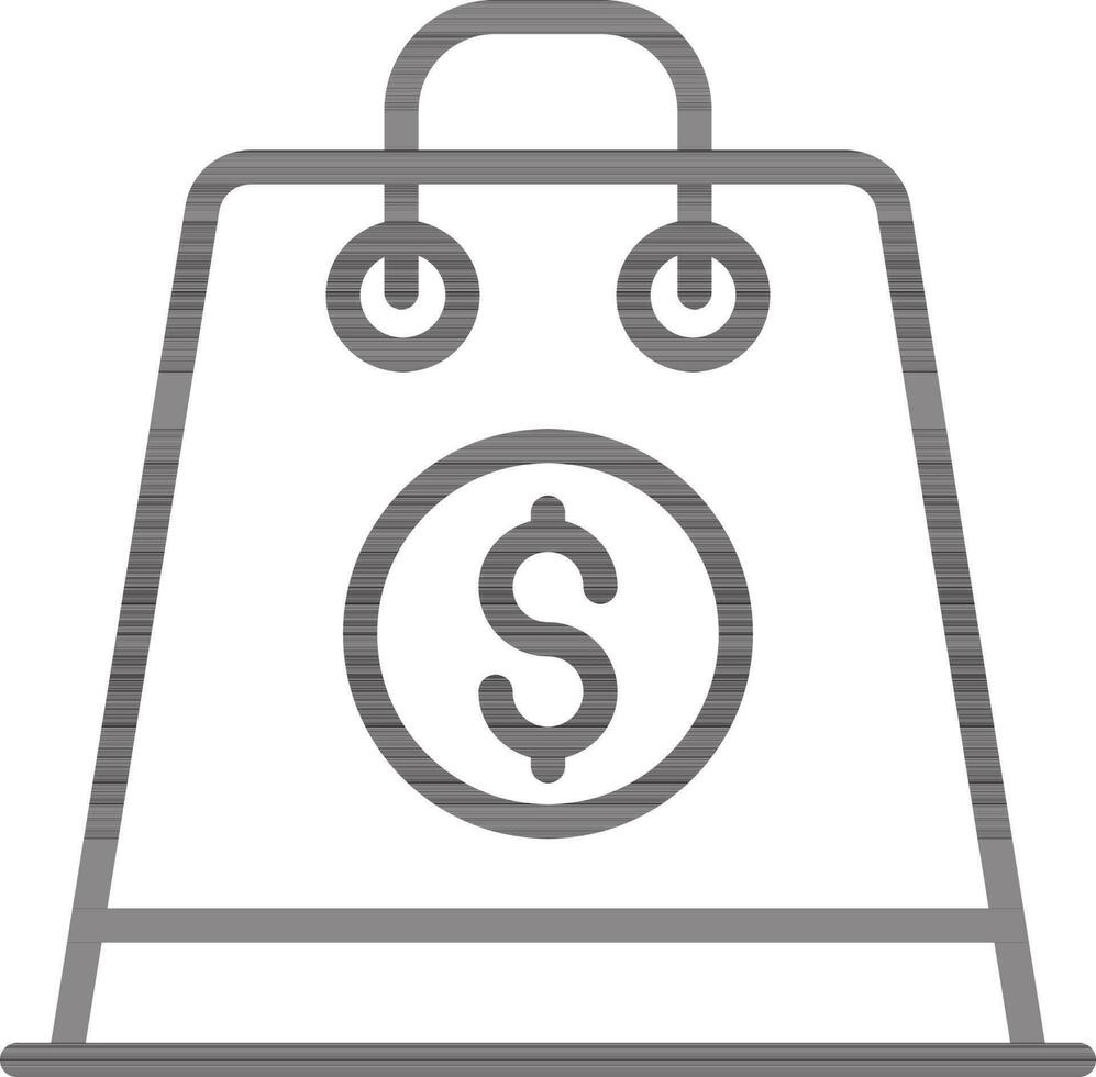 Money Symbol on Shopping Bag icon in Black Line Art. vector