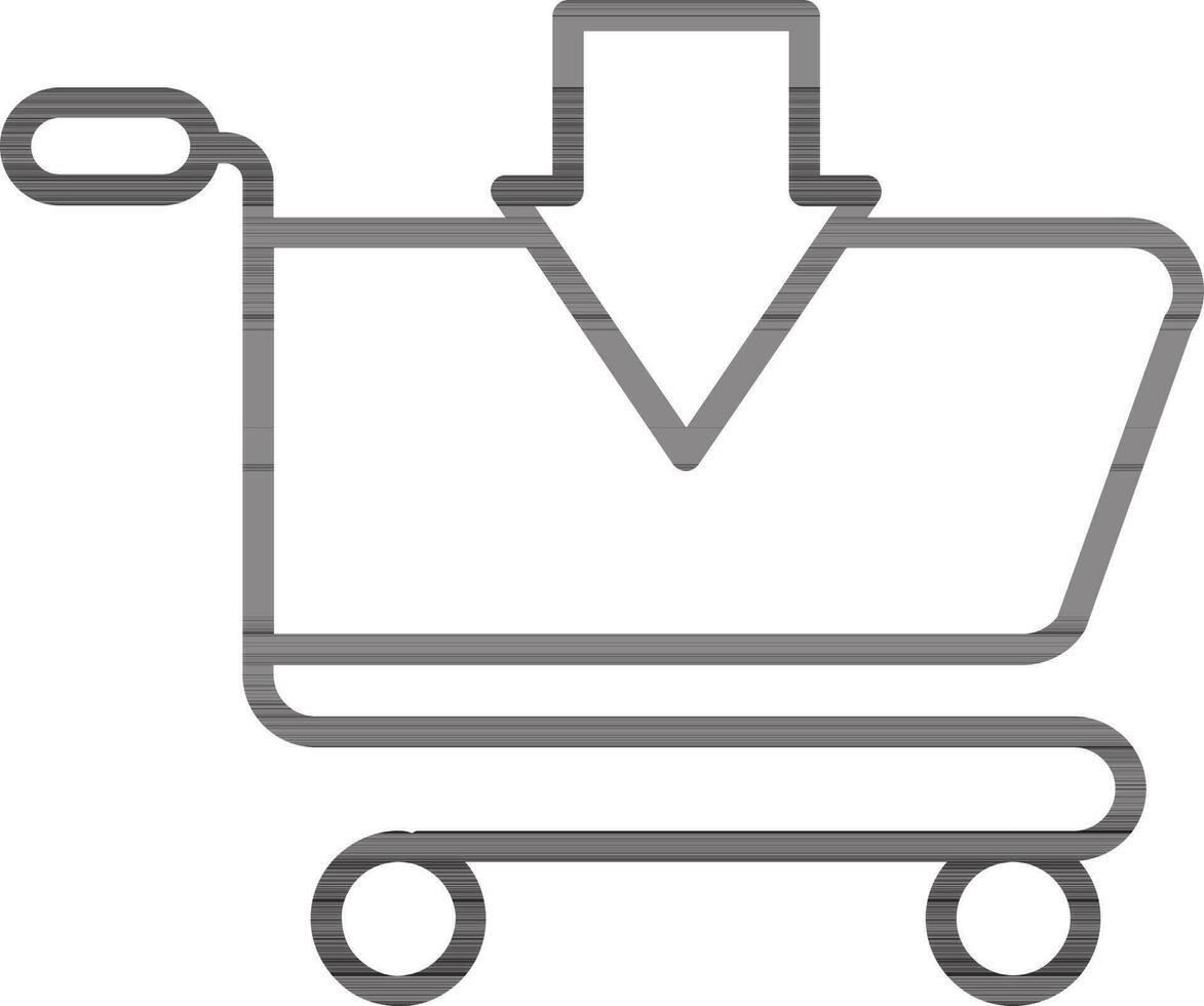 Black Outline Add Shopping Cart Icon on White Background. vector