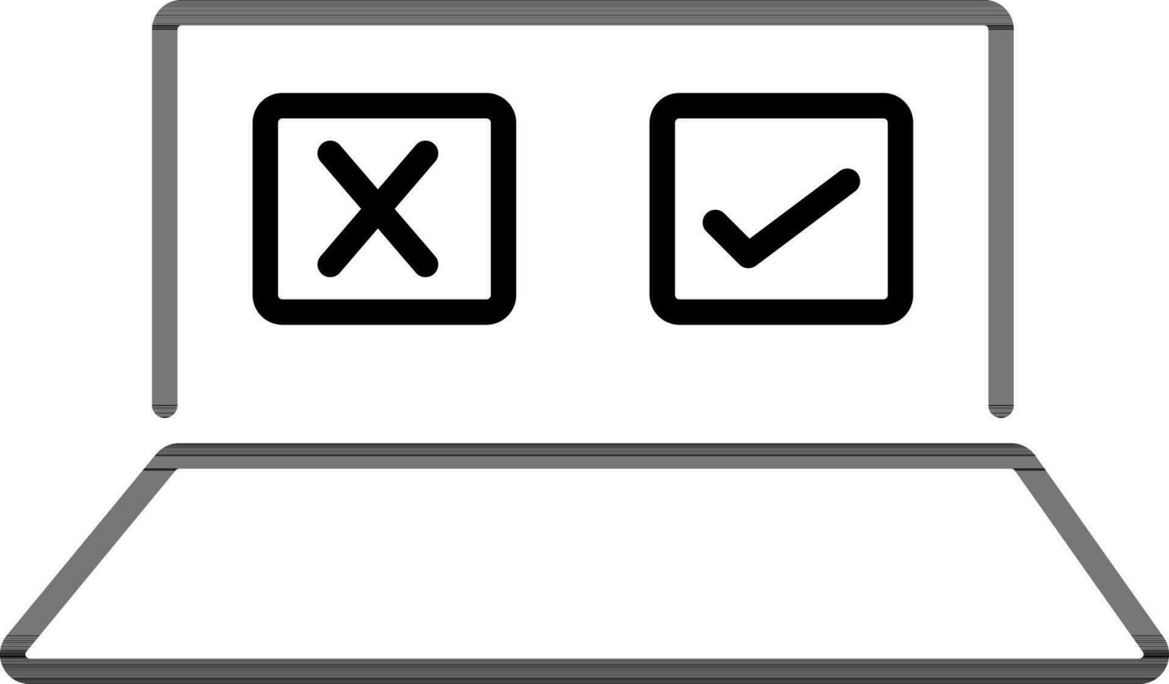 Check or Cross button in laptop screen icon in thin line art. vector