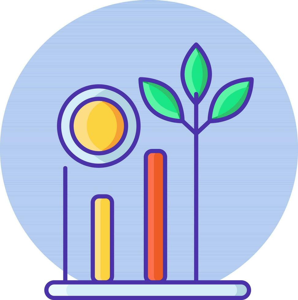 Money Growing Plant icon on blue round shape. vector