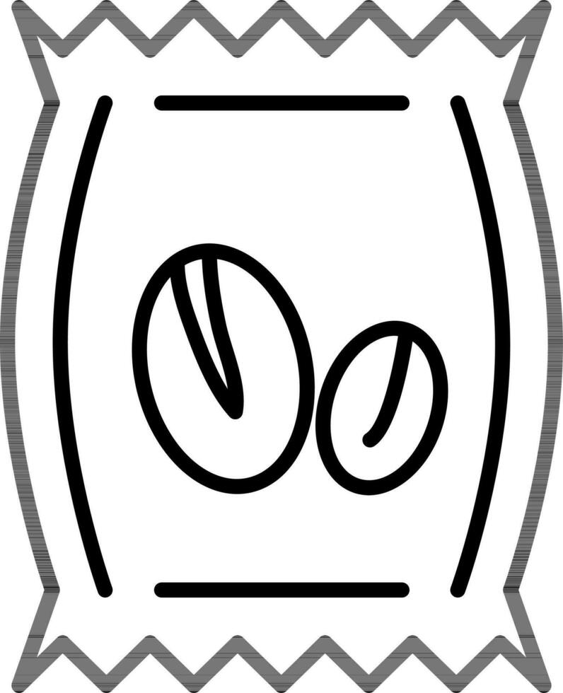 Coffee or Seeds packet icon in black line art. vector