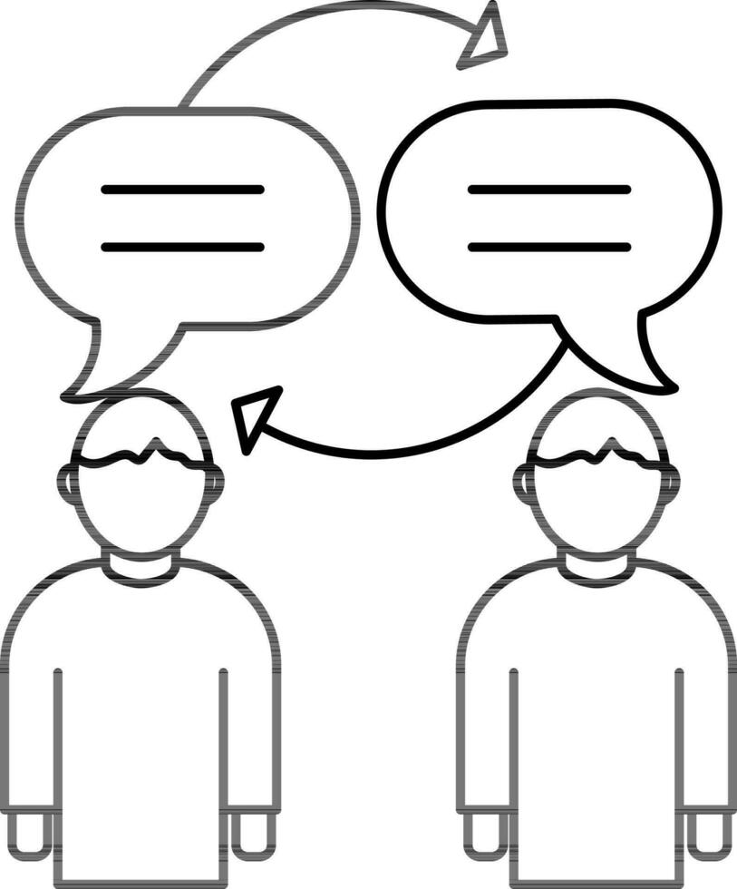 Black line art illustration of Men Message Transfer or Communication icon. vector