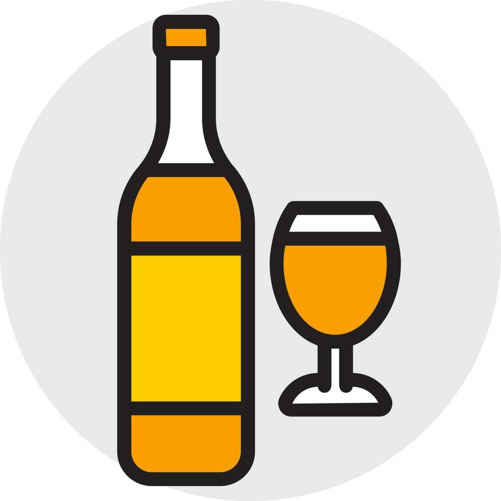 bebida botella con vino vaso icono en amarillo y blanco color. vector