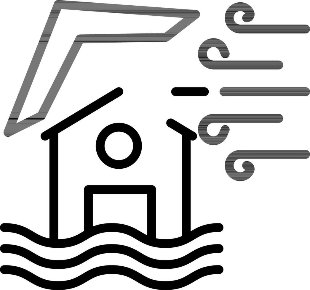 huracán casa icono en negro Delgado línea. vector