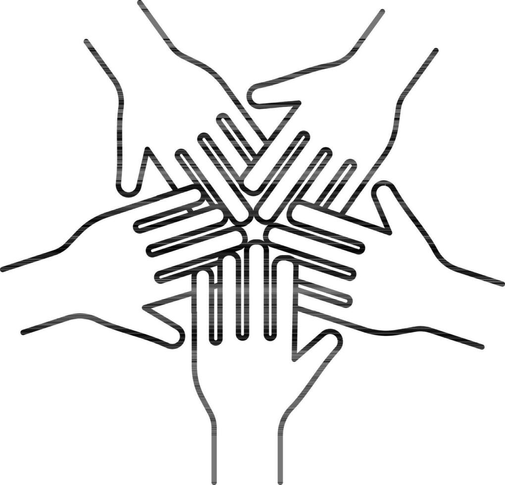 Line art illustration of Teamwork or Together people hands icon. vector