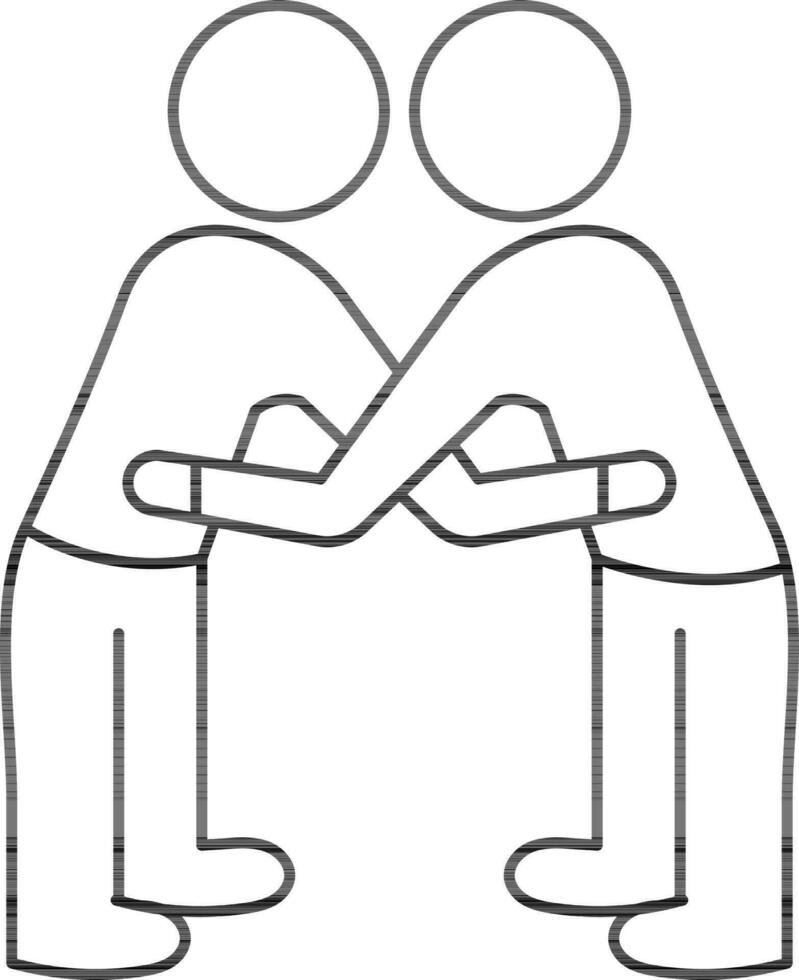 Illustration of Men hugging icon in thin line art. vector