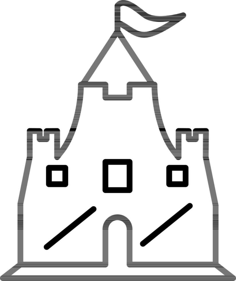 Flag with Castle icon in black line art. vector