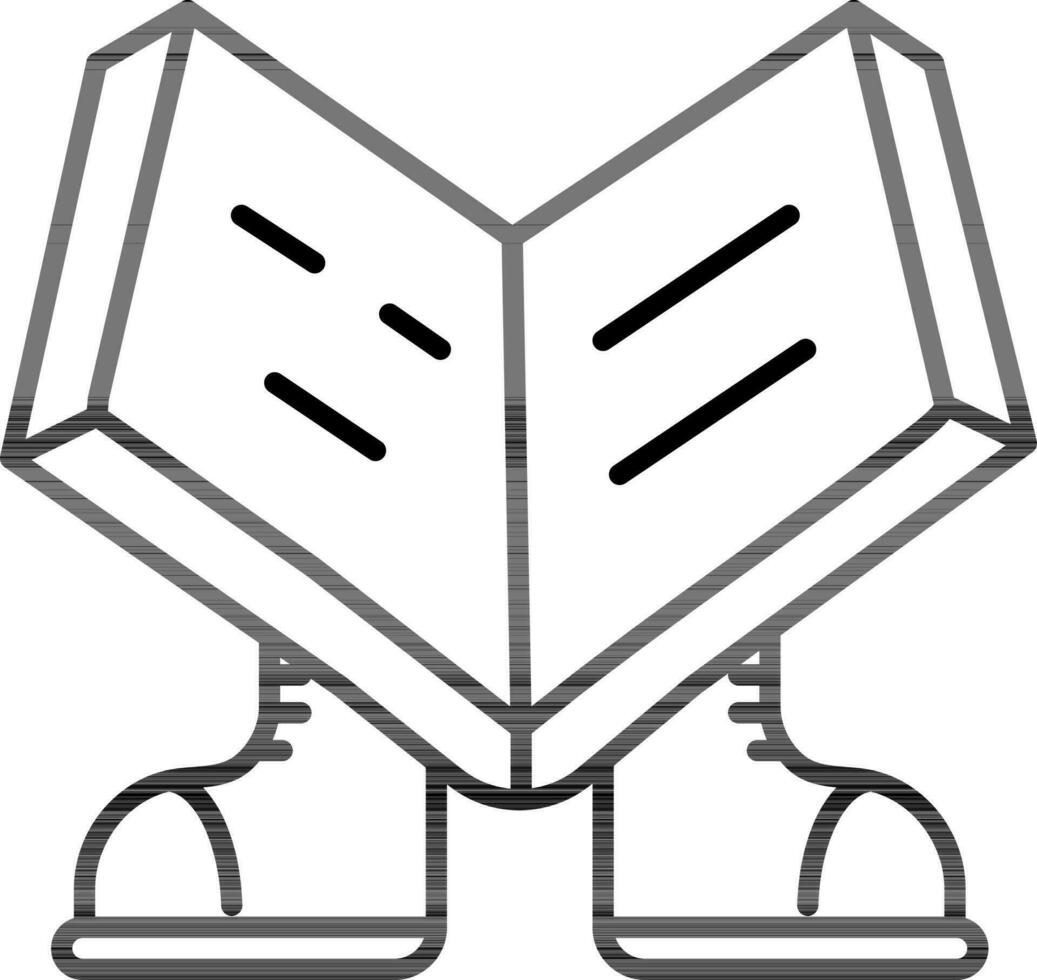 Book with Legs icon in black outline. vector