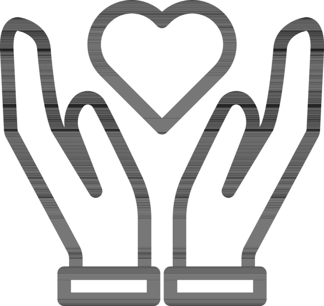 Hands Protecting Heart icon in black line art. vector