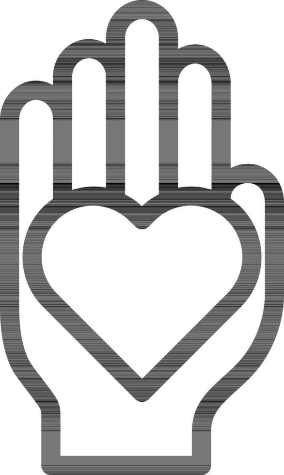 Line art illustration of heart on hand icon. vector