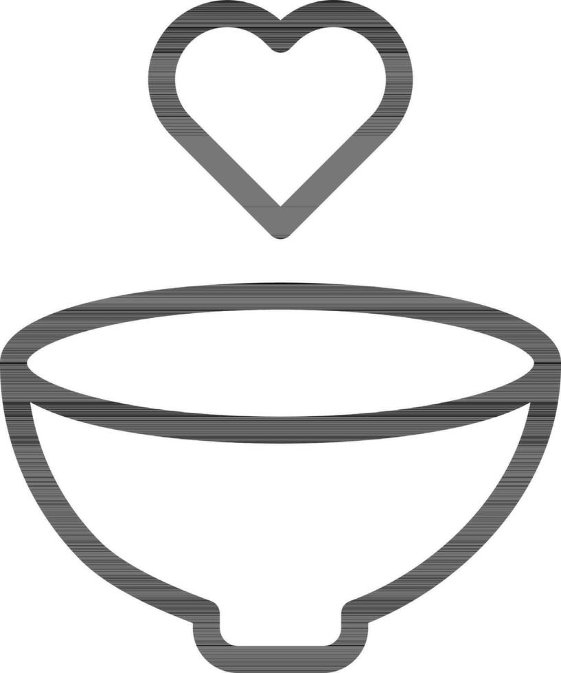 Line art illustration of bowl with heart icon. vector