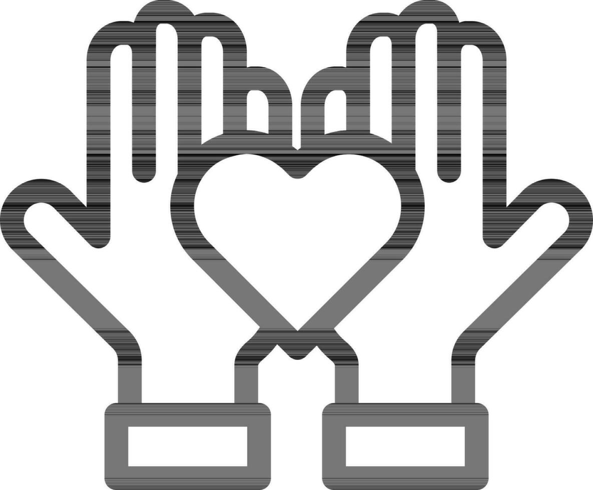 Line art illustration of Heart on hands icon. vector