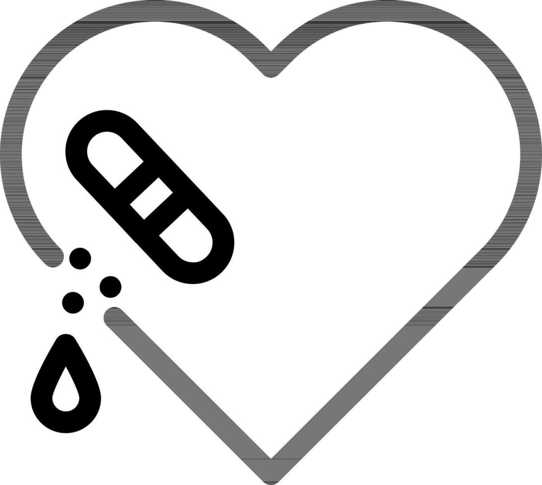 Injured heart with bandage icon in thin line art. vector