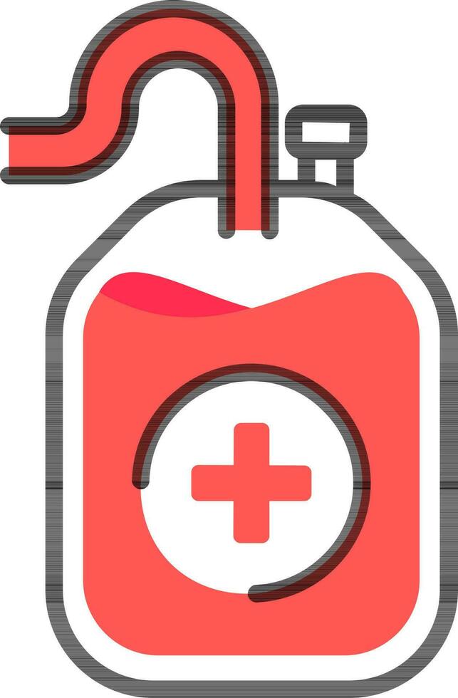 Illustration of IV bag icon in black and red color. vector