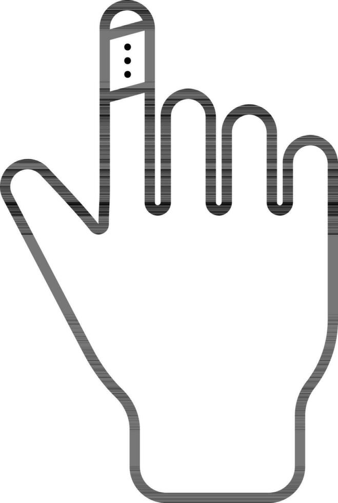 línea Arte lesionado dedo cubierta vendaje icono en plano estilo. vector