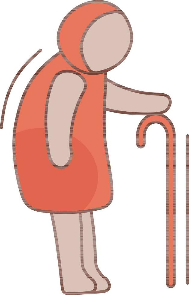 Flat style Old Man Holding Stick icon. vector