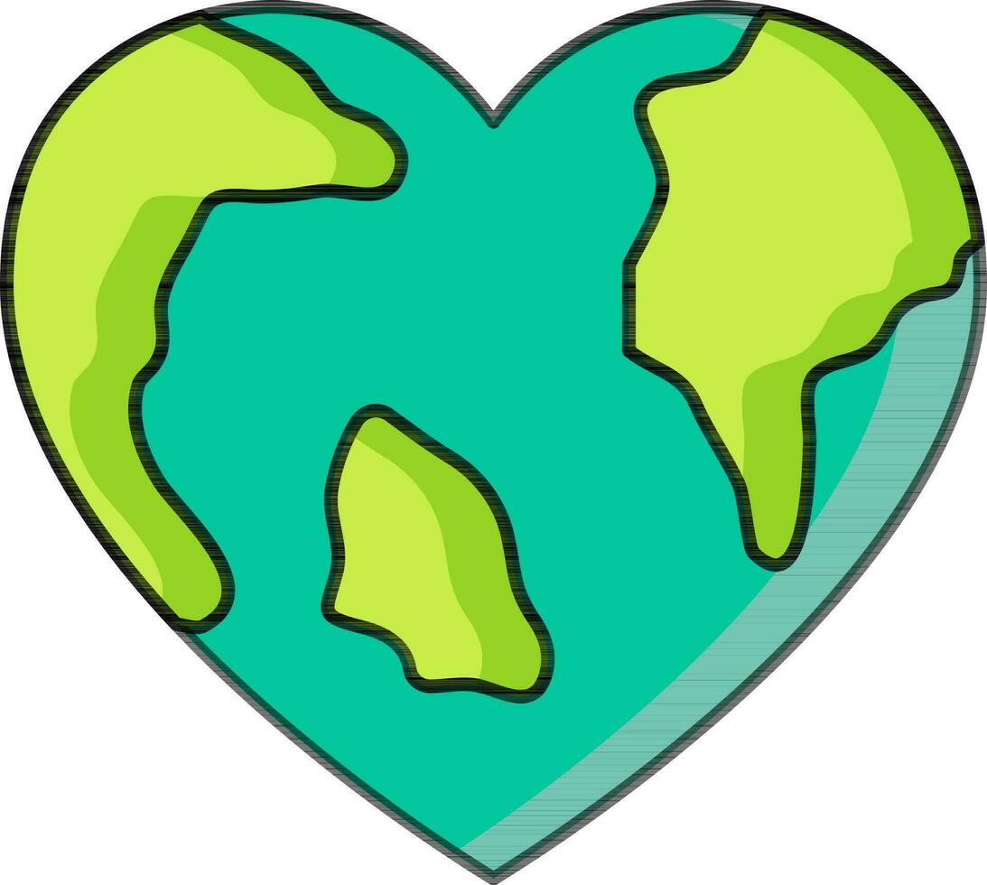 corazón forma tierra icono en verde color. vector