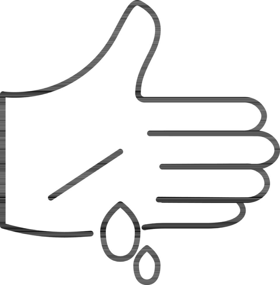 Palm Cut Hand with Bleeding Drop icon in black line art. vector