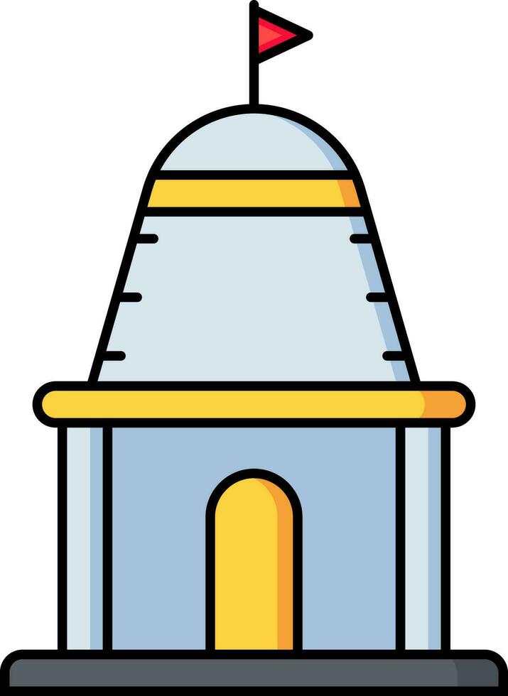 Hindu Temple with Flag icon in flat style. vector