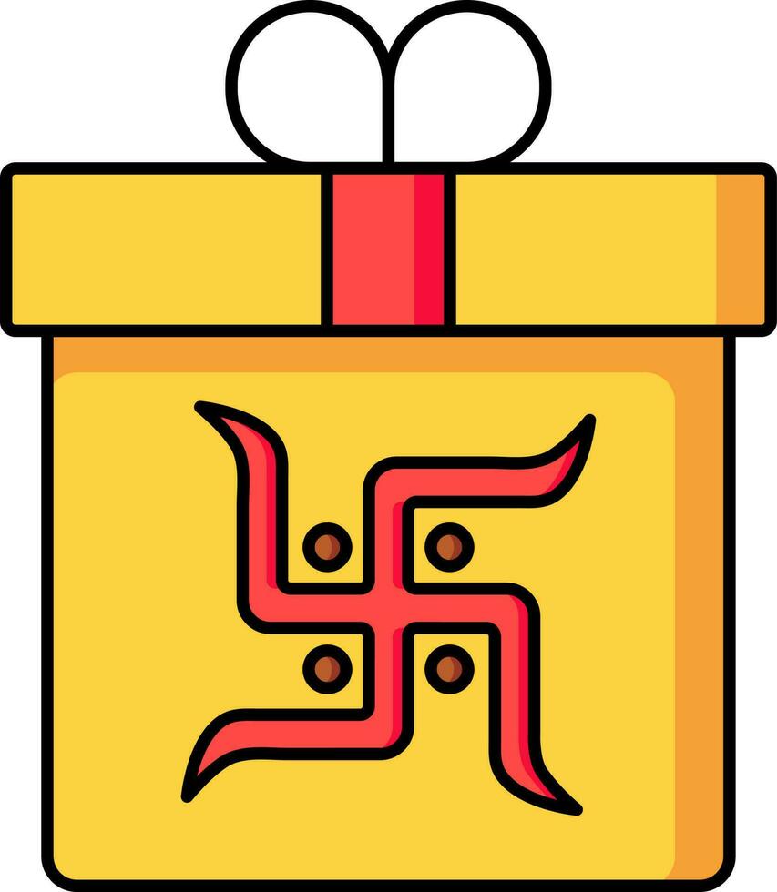 Red Swastika symbol on Yellow Package or Gift Box icon. vector