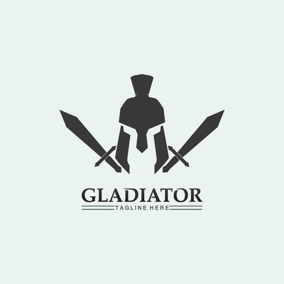 Spartan Helmet logo and gladiator, power, vintage, sword, safety, legendary logo and vector of soldier classic