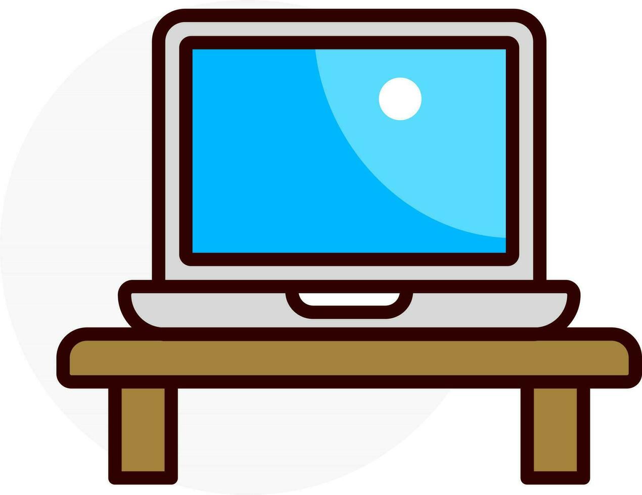 Flat Style Laptop on Brown Table icon. vector