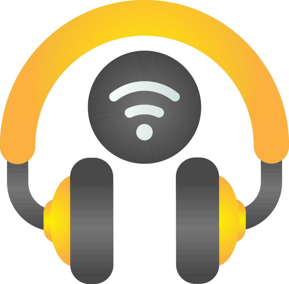 Wifi connected headphone icon in yellow and gray color. vector