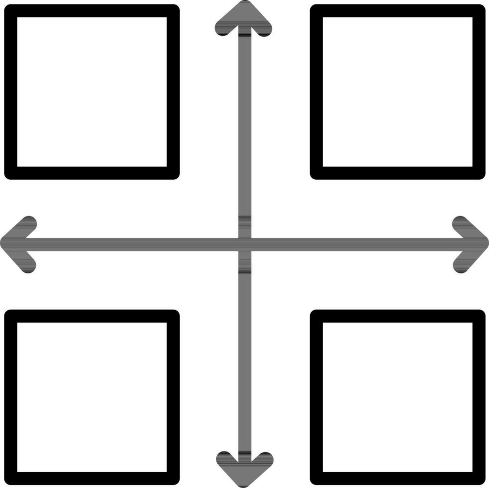 Four divide arrow infographic with square part icon in thin line art. vector