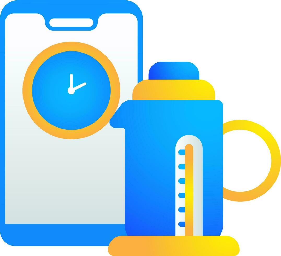 teléfono inteligente reloj con eléctrico tetera icono en azul y amarillo color. vector