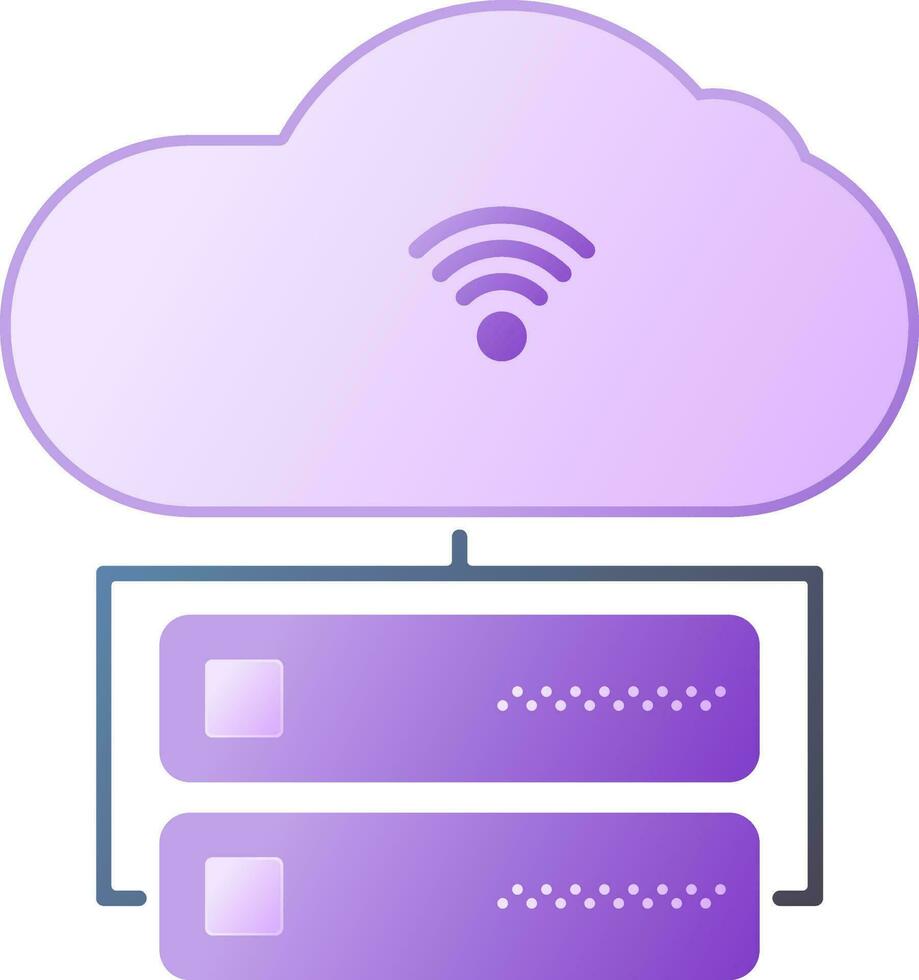 Wifi connected with cloud and server icon in purple color. vector