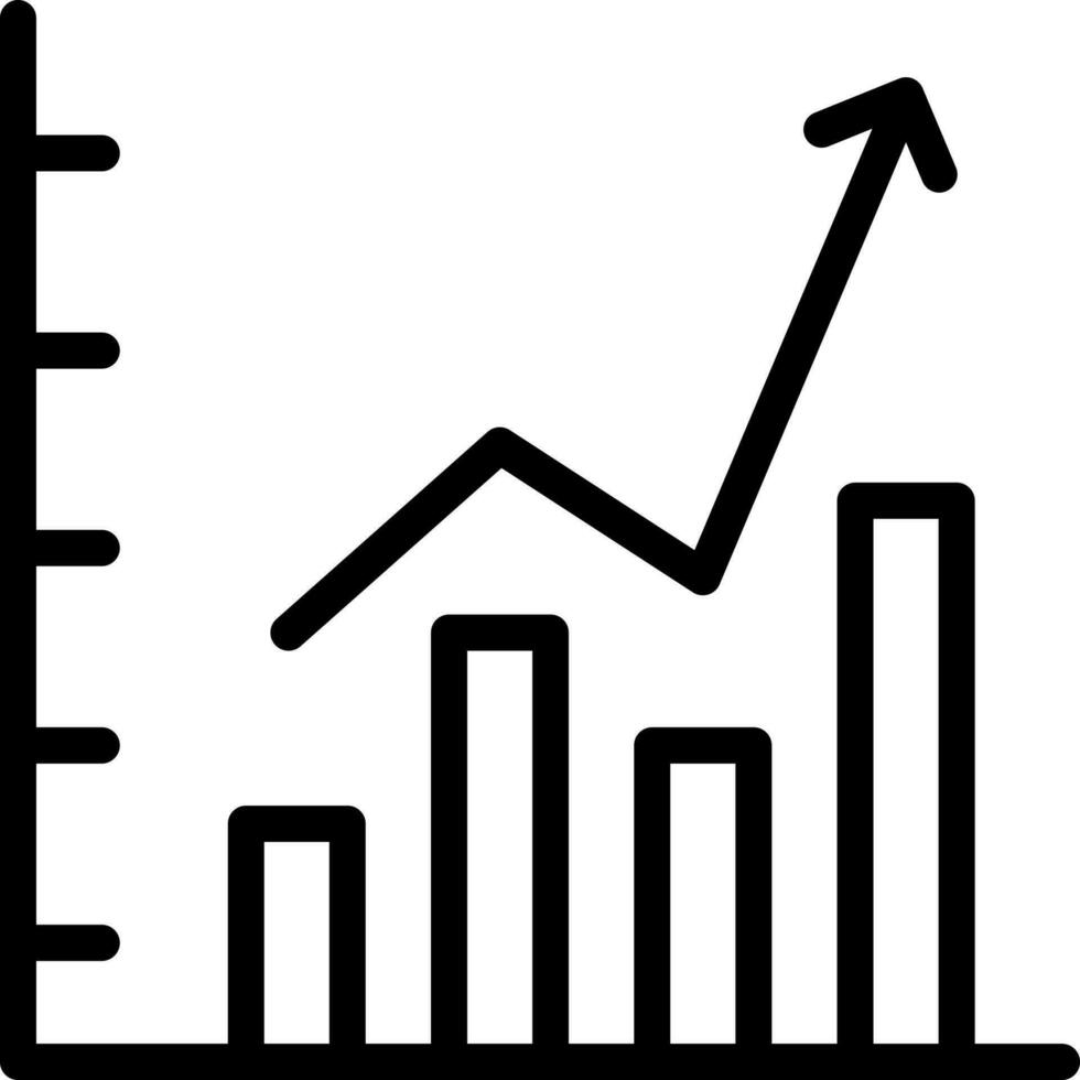 Up Arrow with Bar graph chart icon in line art. vector