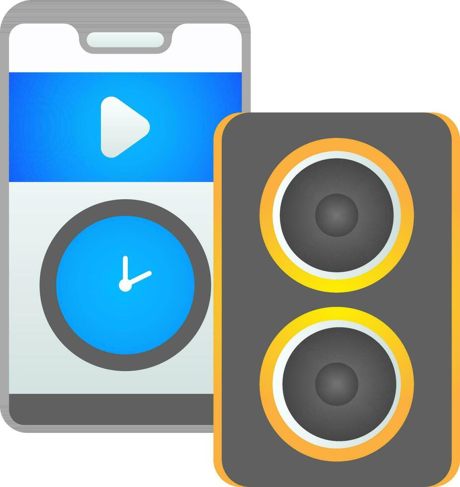 Illustration of Play button with clock in smartphone screen with speaker icon. vector