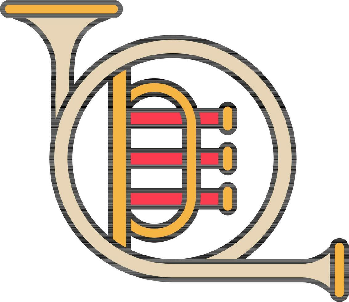 French Horn icon in brown, yellow and pink color. vector
