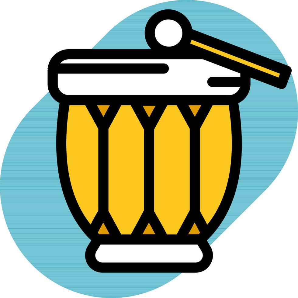 Drum with Stick icon in yellow and white color. vector