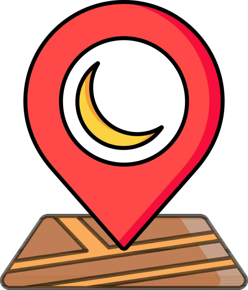 Vector illustration of Crescent moon map pin icon.