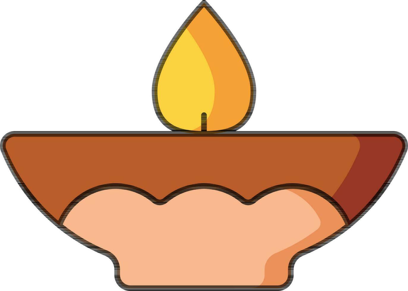 Burning oil lamp icon in brown color. vector