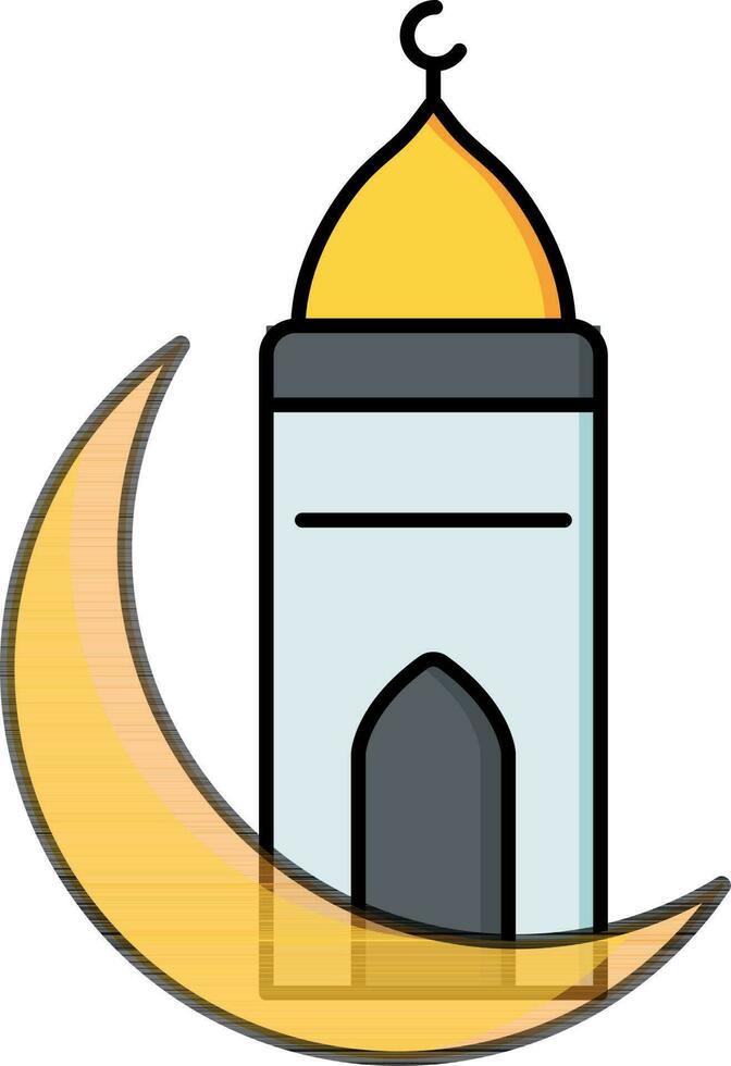 Mosque with crescent moon icon yellow and gray color. vector