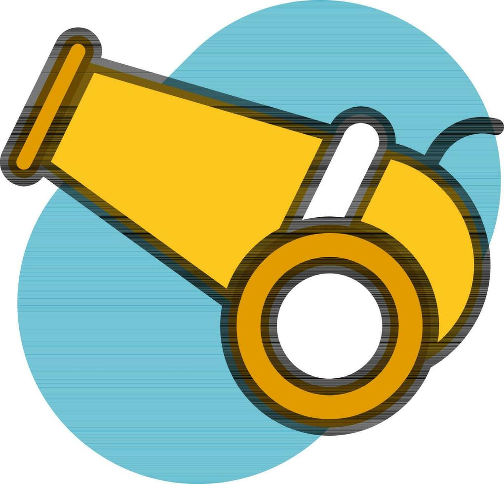 Yellow Cannon icon on blue round background. vector