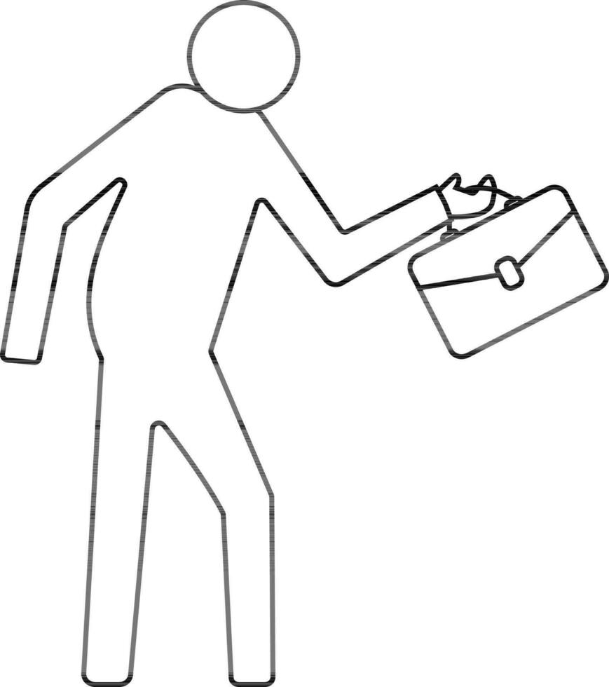 Stroke style of employee walking for office with briefcase. vector