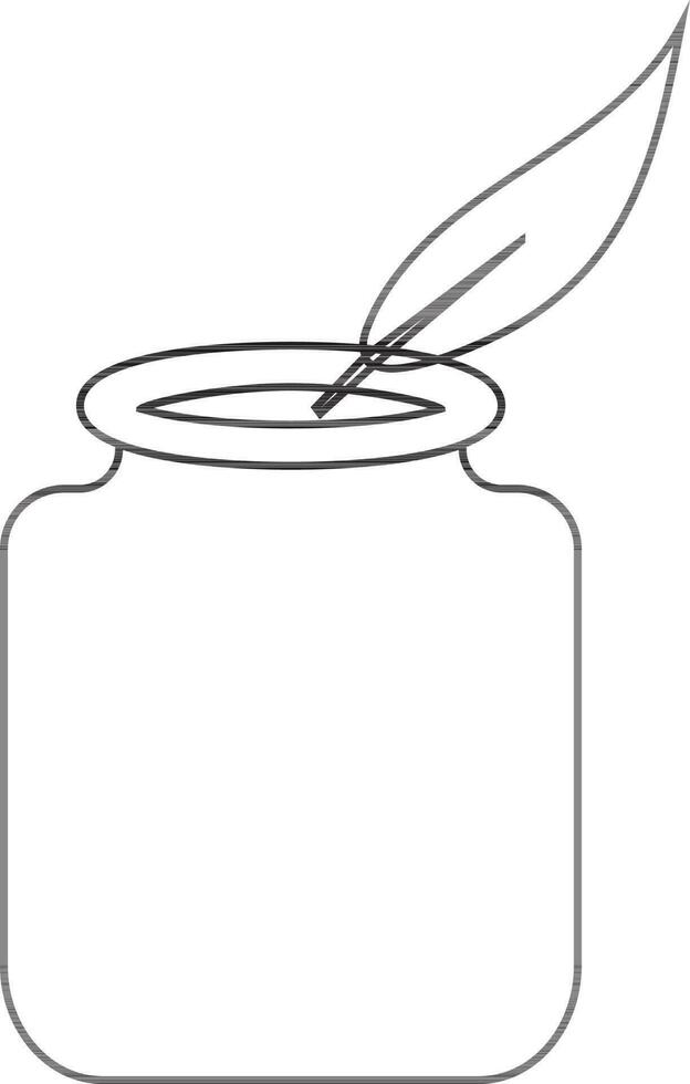 Feather and ink bottle in black line art. vector