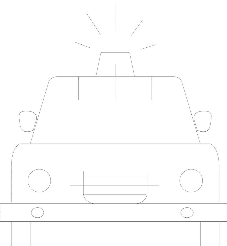 Black line art isolated police car. vector