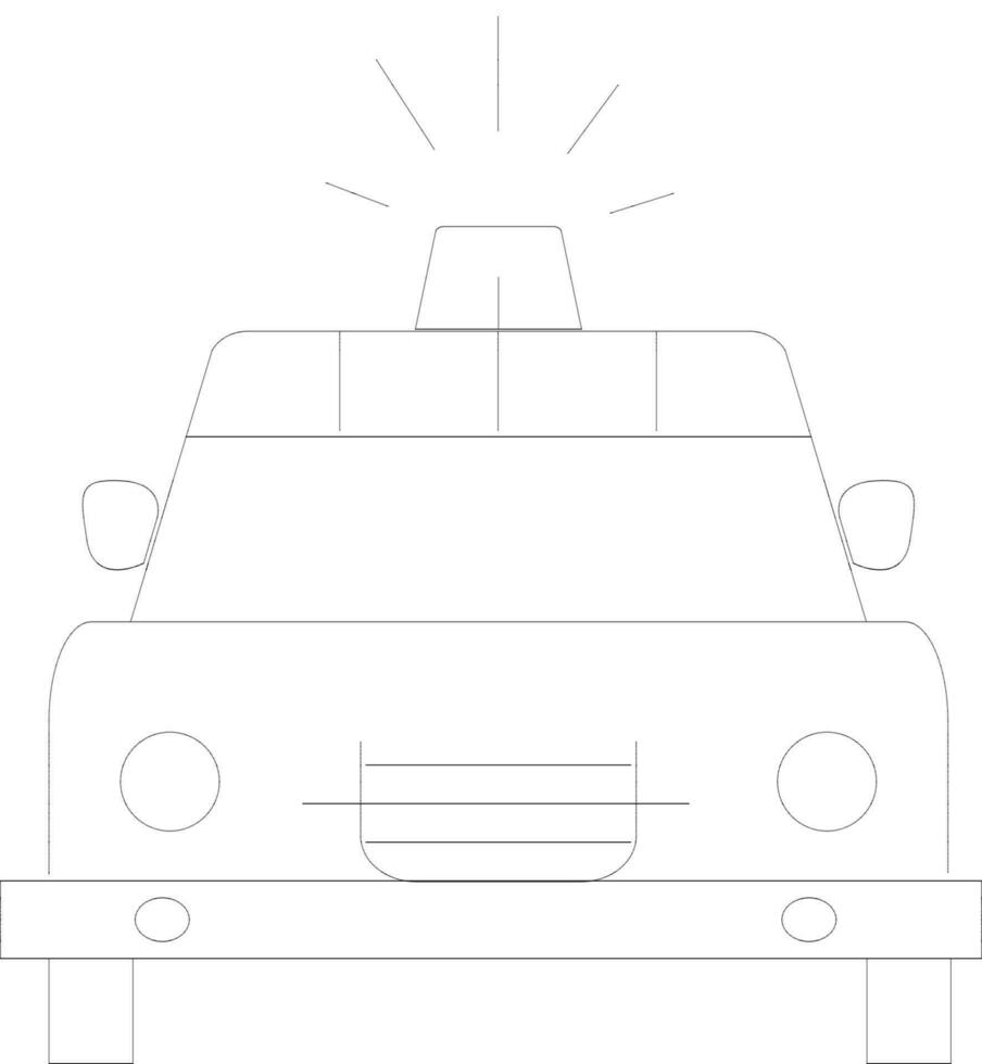 Black line art isolated police car. vector